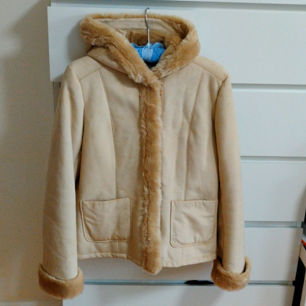Faux shearling female jacket Ann Taylor size S cream color